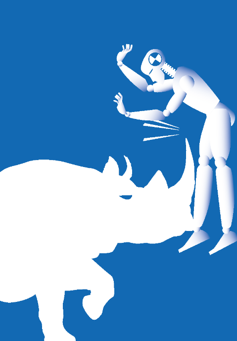 Silhouette of rhino ramming a human