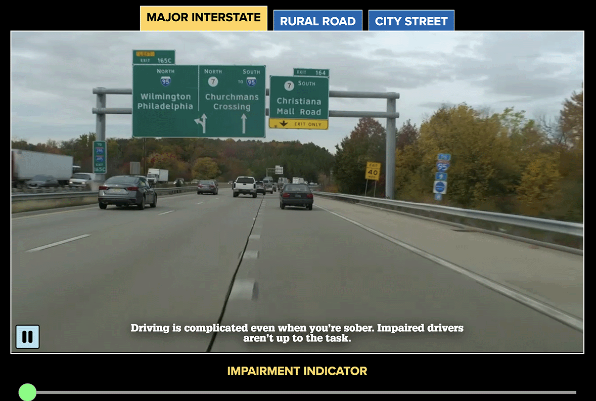 Image of impaired driving simulator interface.