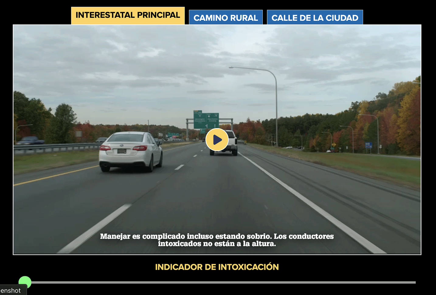 Image of impaired driving simulator interface.